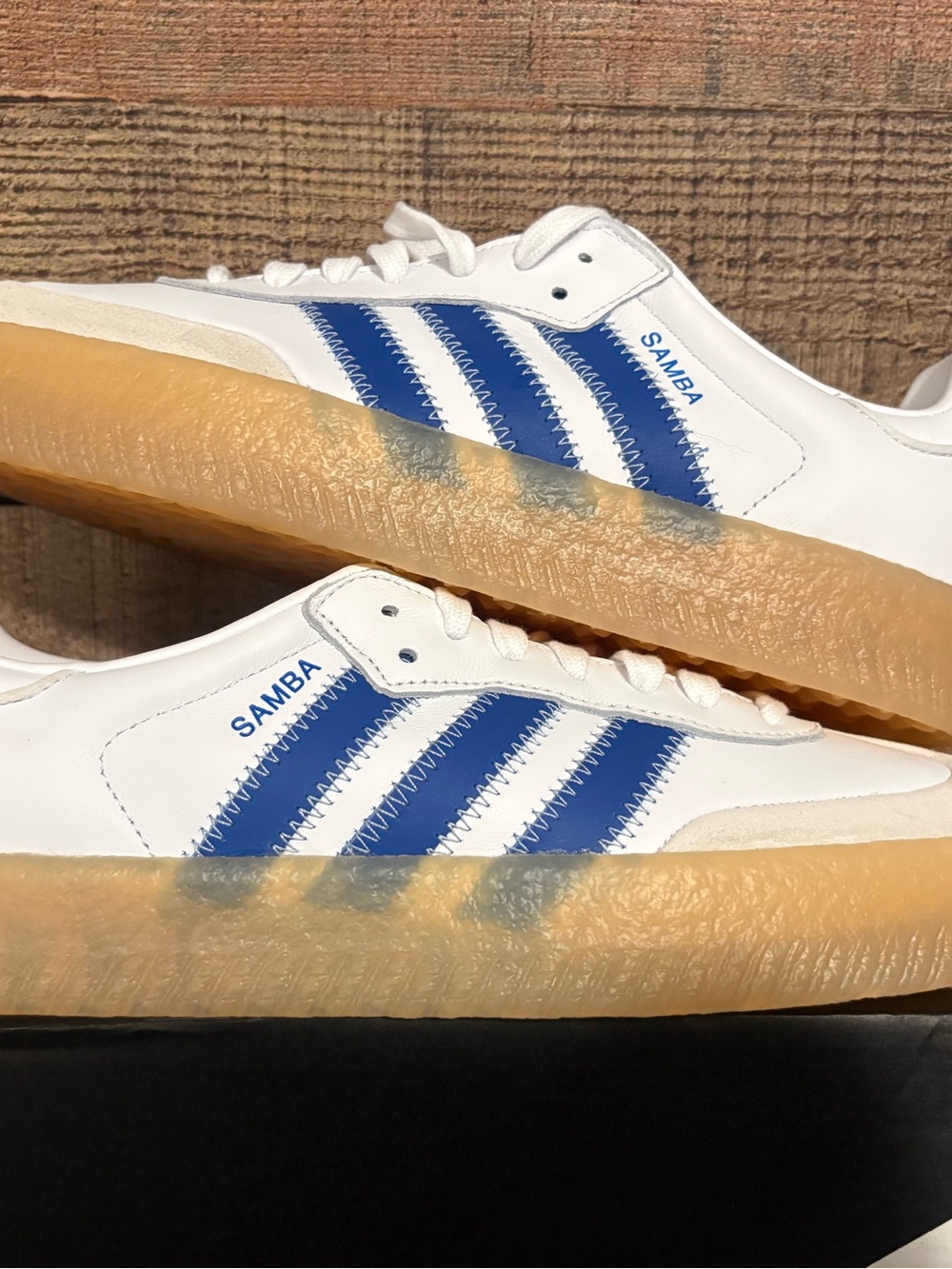 adidas White & Blue Samba Leather Sneakers